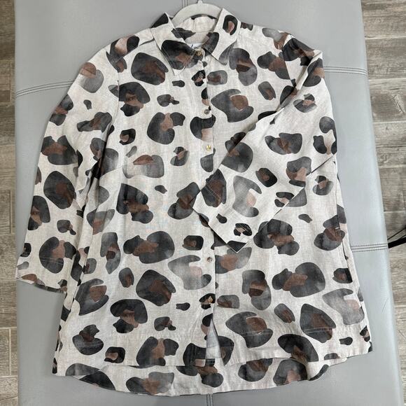 I Linen Lifestyle Womens L Cheetah Tunic/ Shacket Lagenlook Neutral Pockets - Picture 1 of 7